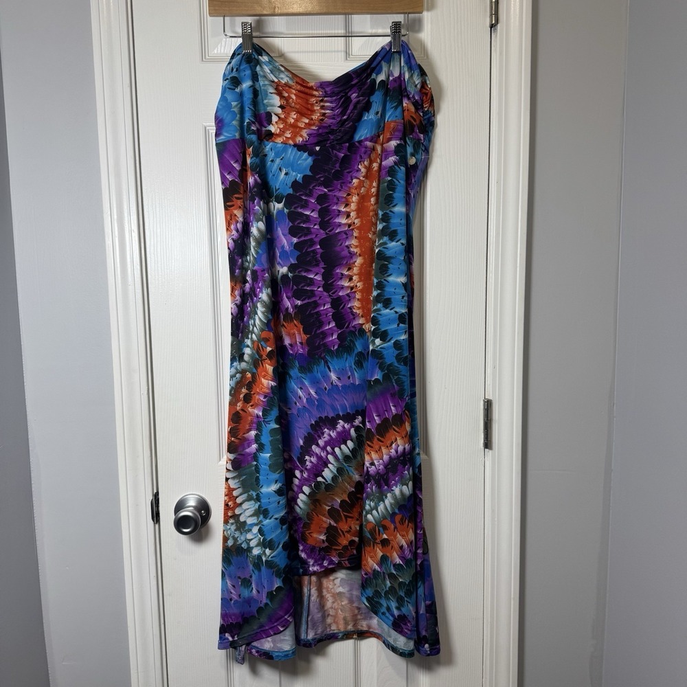 Y2K Apple Bottoms Tie‎ Dye Strapless Dress 1x XL Colorful Hi Low Vintage